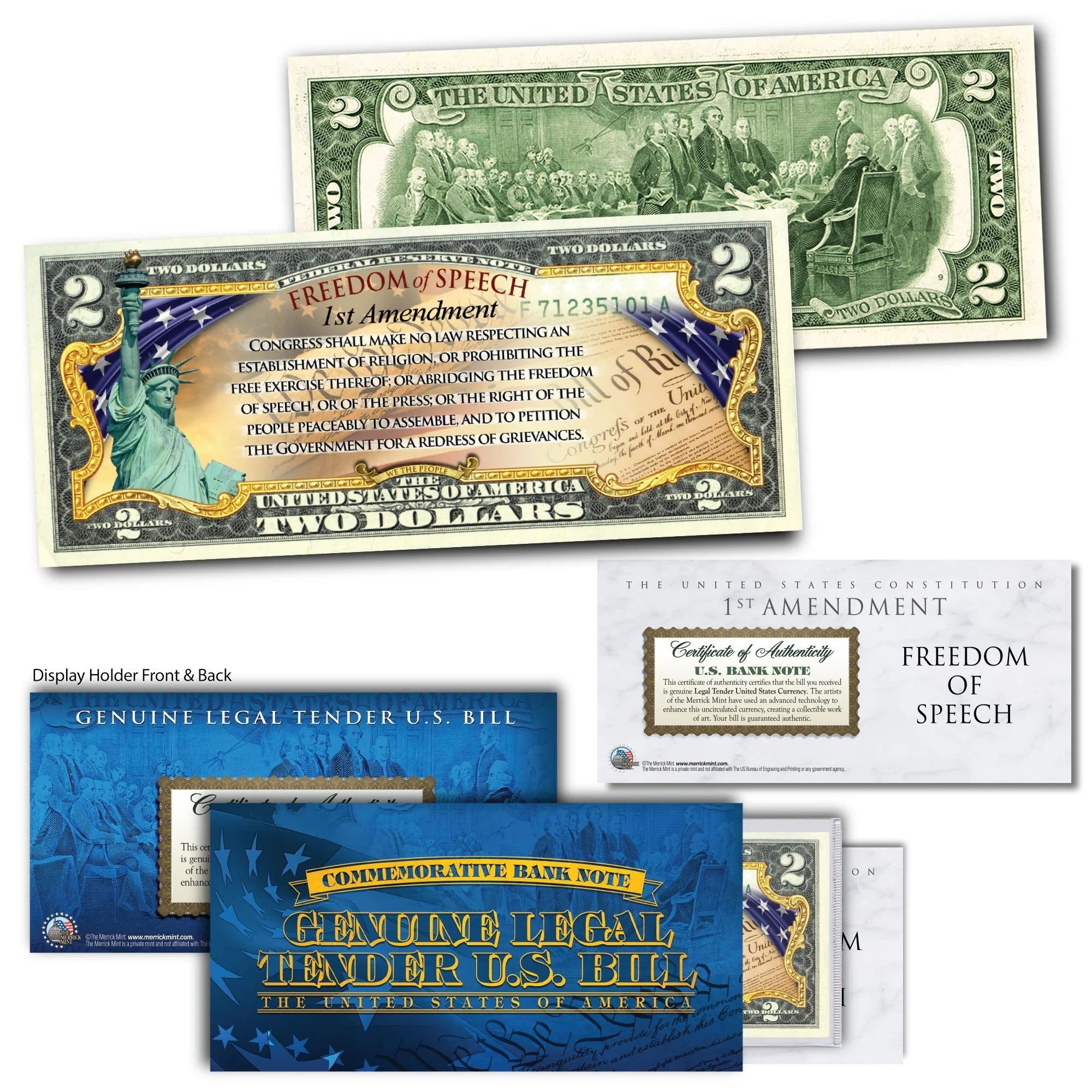 "1st Amendment" - Genuine Legal Tender U.S. $2 Bill