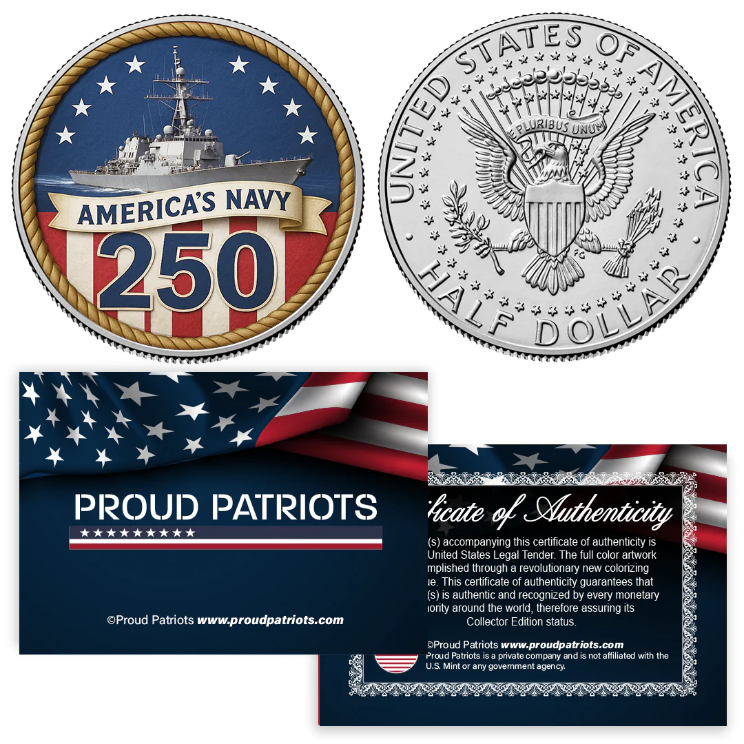U.S. Navy 250th Anniversary Coin - Genuine Legal Tender JFK Half Dollar
