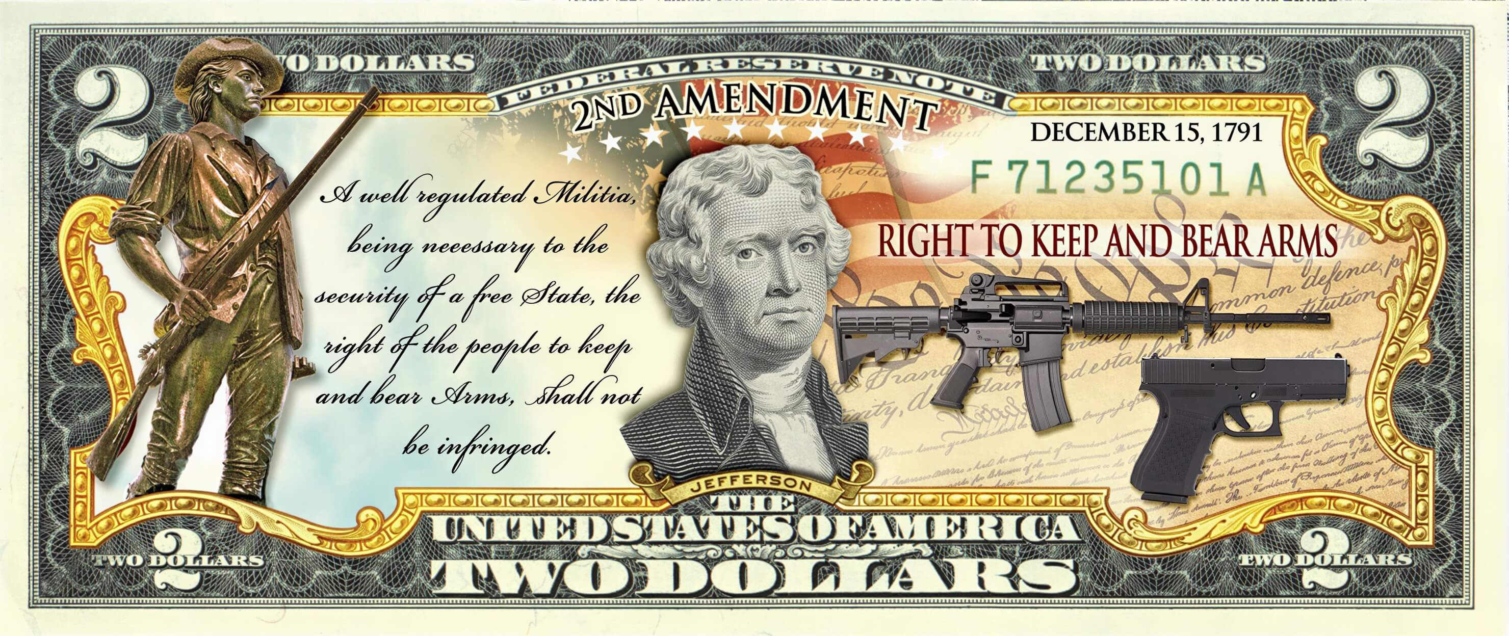 "2nd Amendment" (Modern) - Genuine Legal Tender U.S. $2 Bill - Image 3