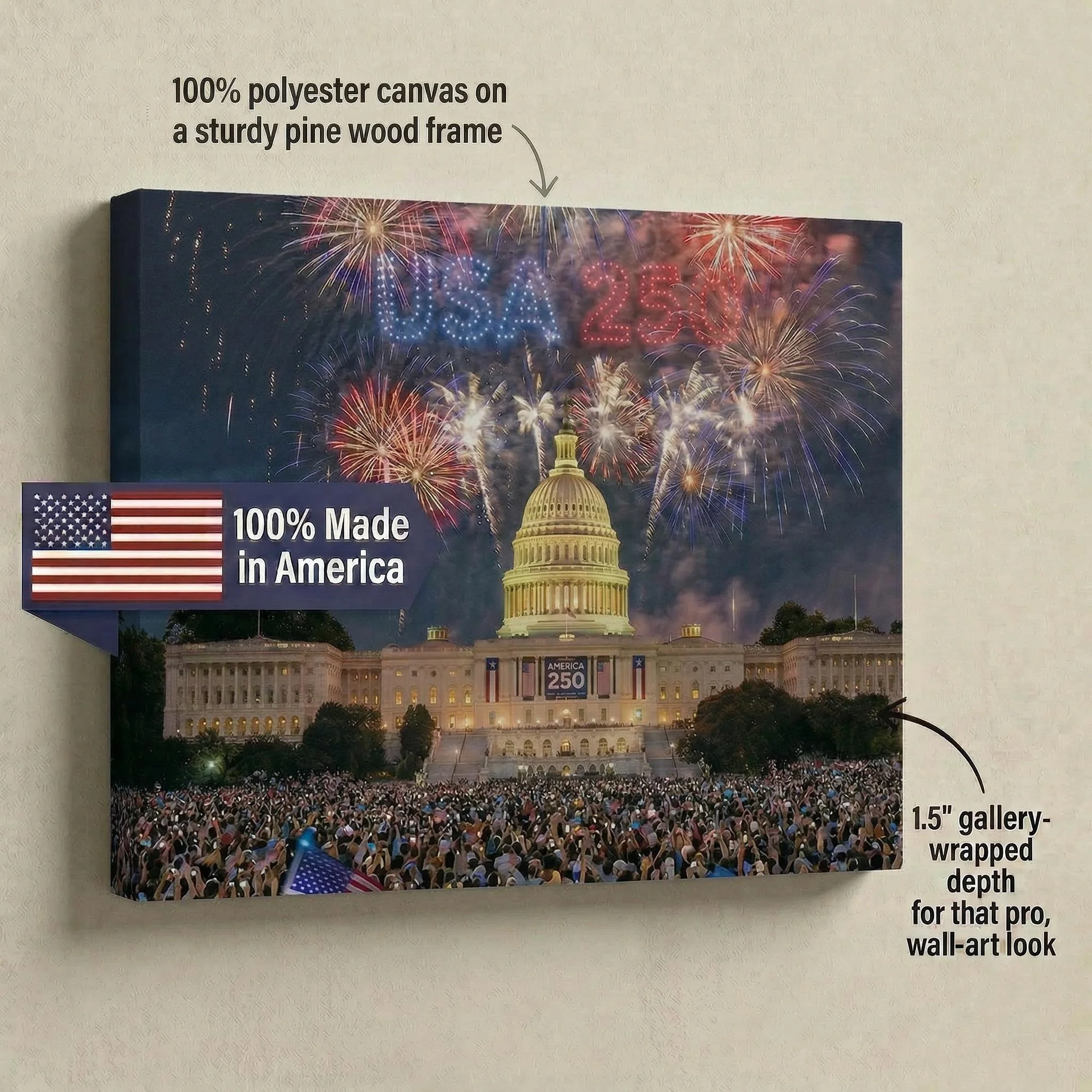 America's 250th Anniversary Fireworks Canvas (24"x 16") - Image 3