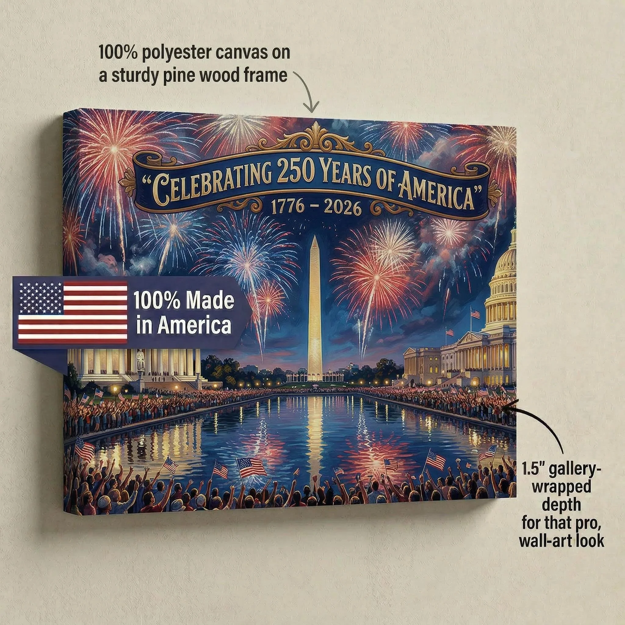 America's 250th Anniversary Fireworks Over DC Canvas (24"x 16") - Image 2