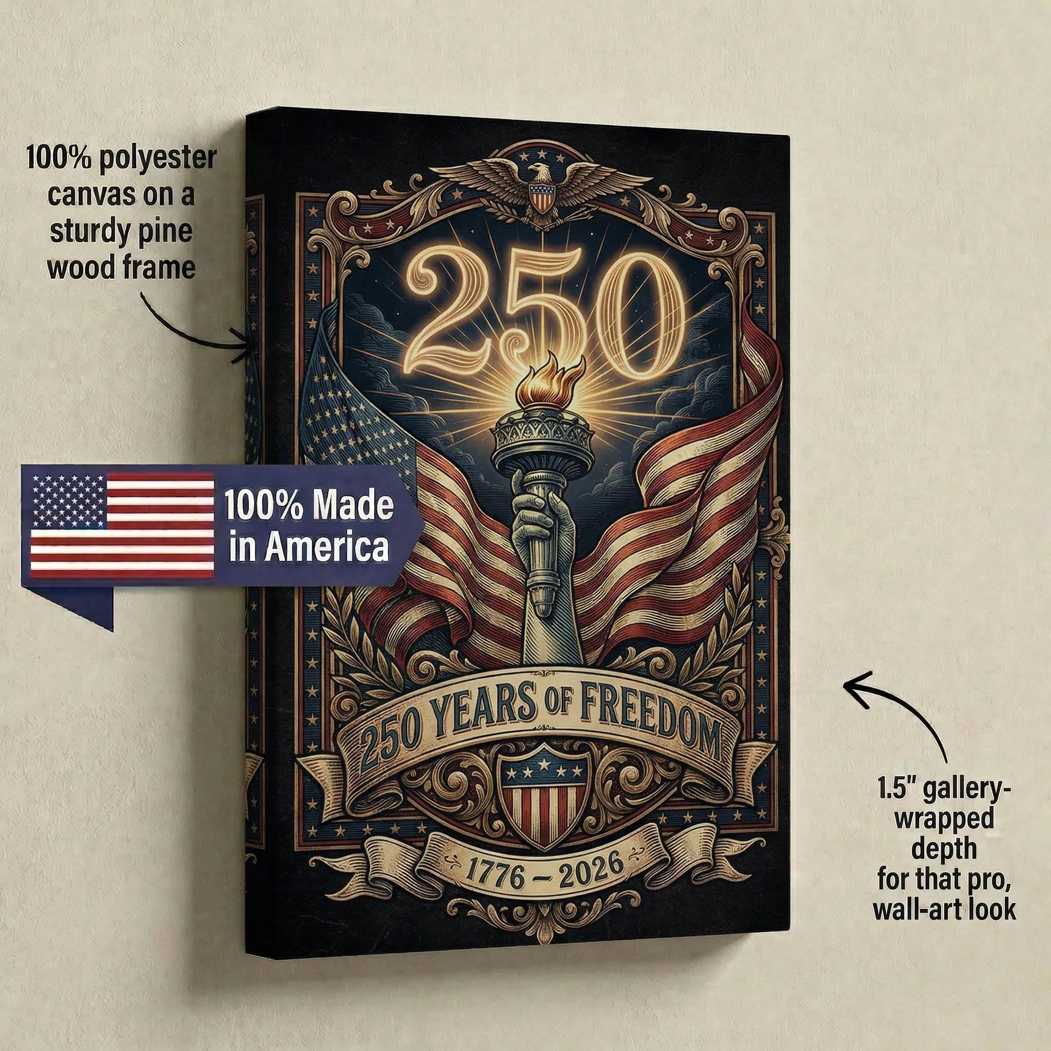 America's 250th Anniversary Torch Canvas (16"x 24") - Image 3