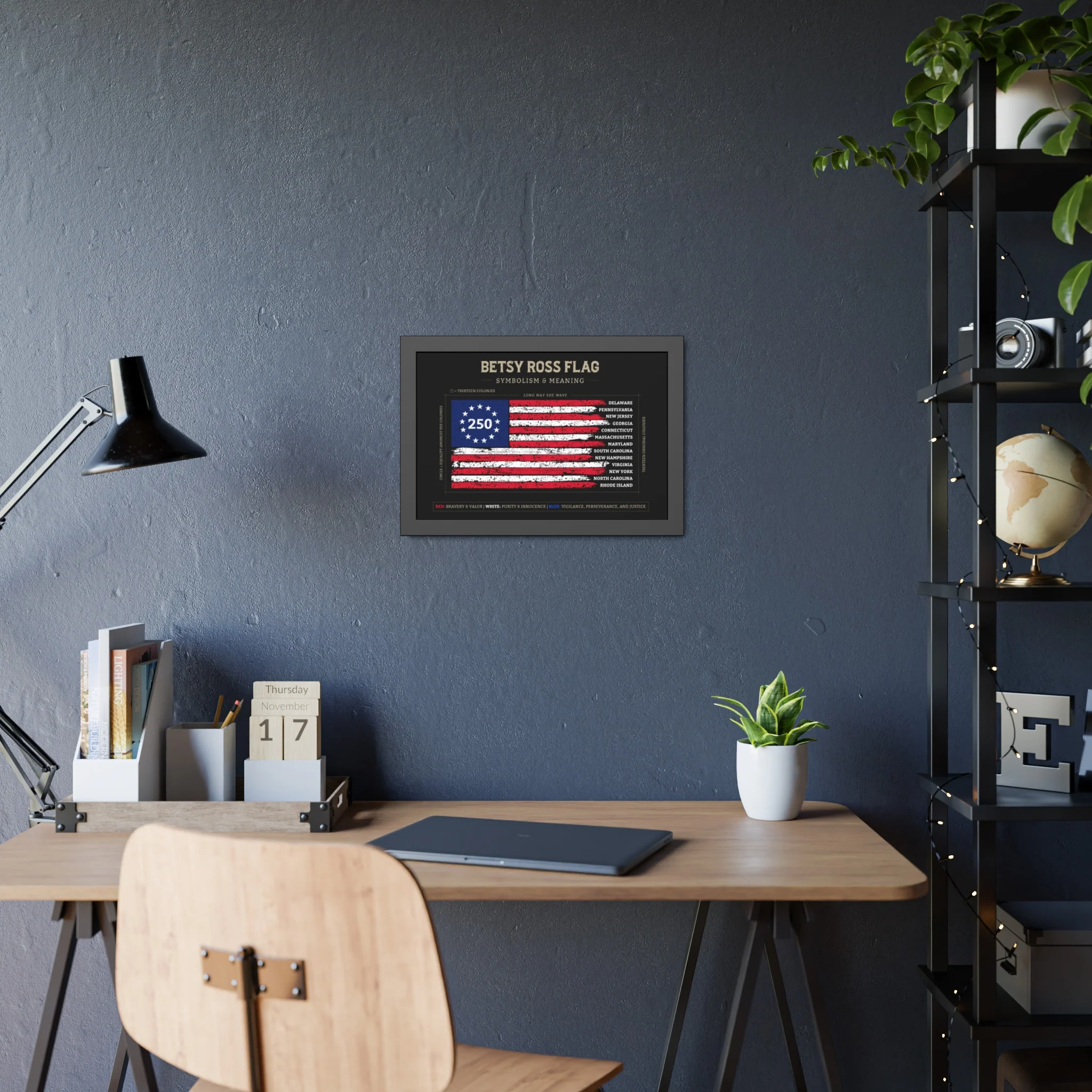 Betsy Ross Flag Diagram Framed Poster - Image 4