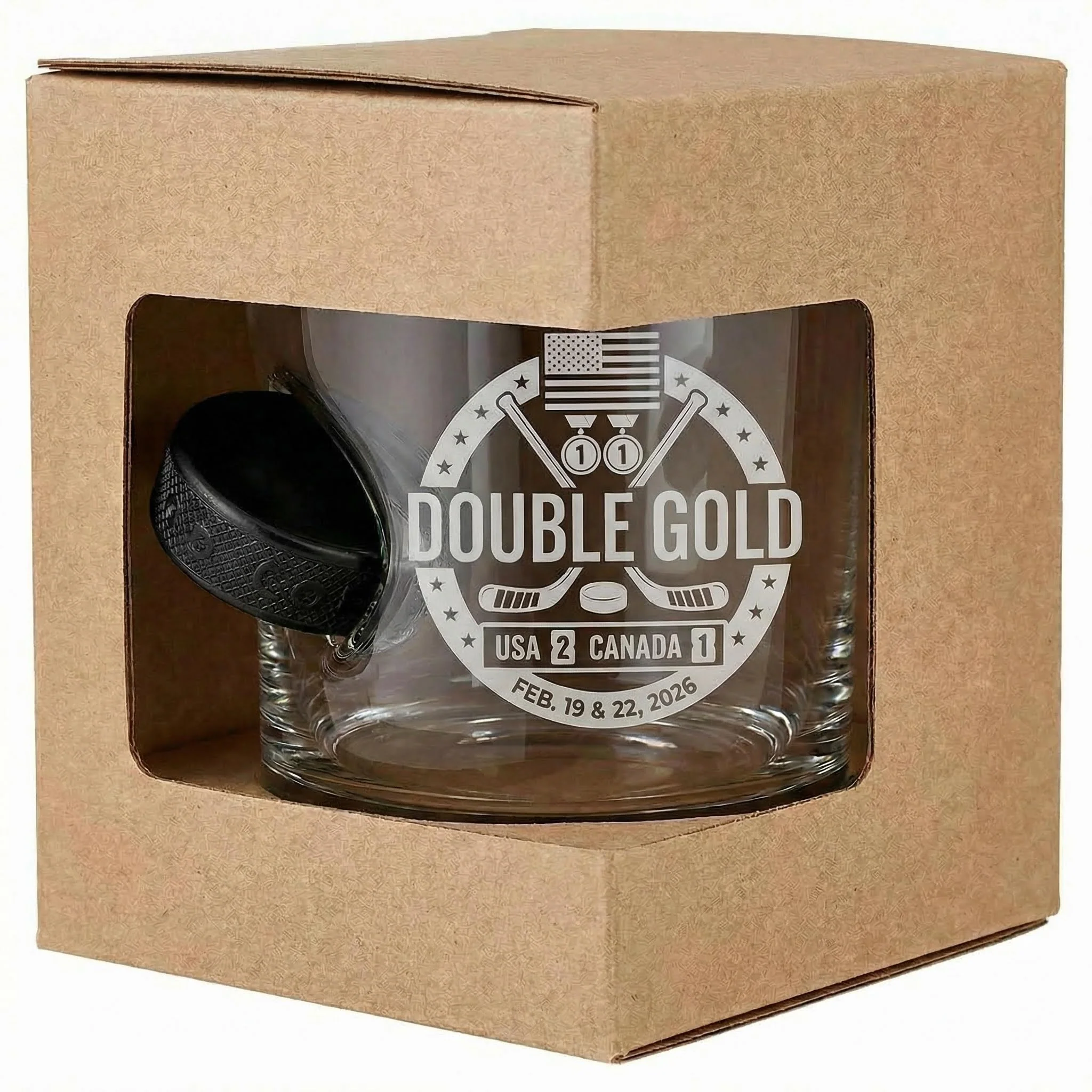 USA Hockey Double Gold - Hockey Puck Embedded Glassware - Image 10