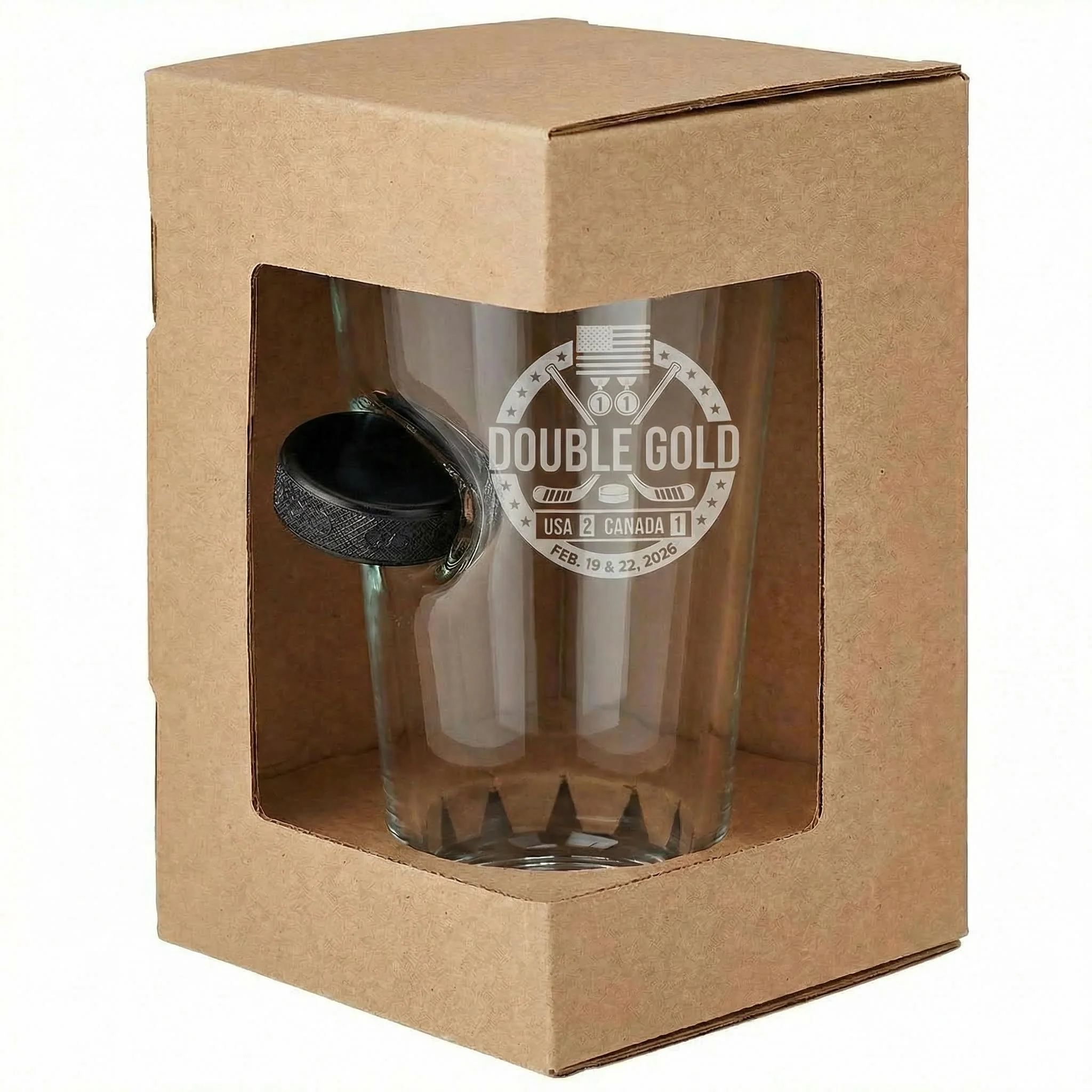 USA Hockey Double Gold - Hockey Puck Embedded Glassware - Image 11