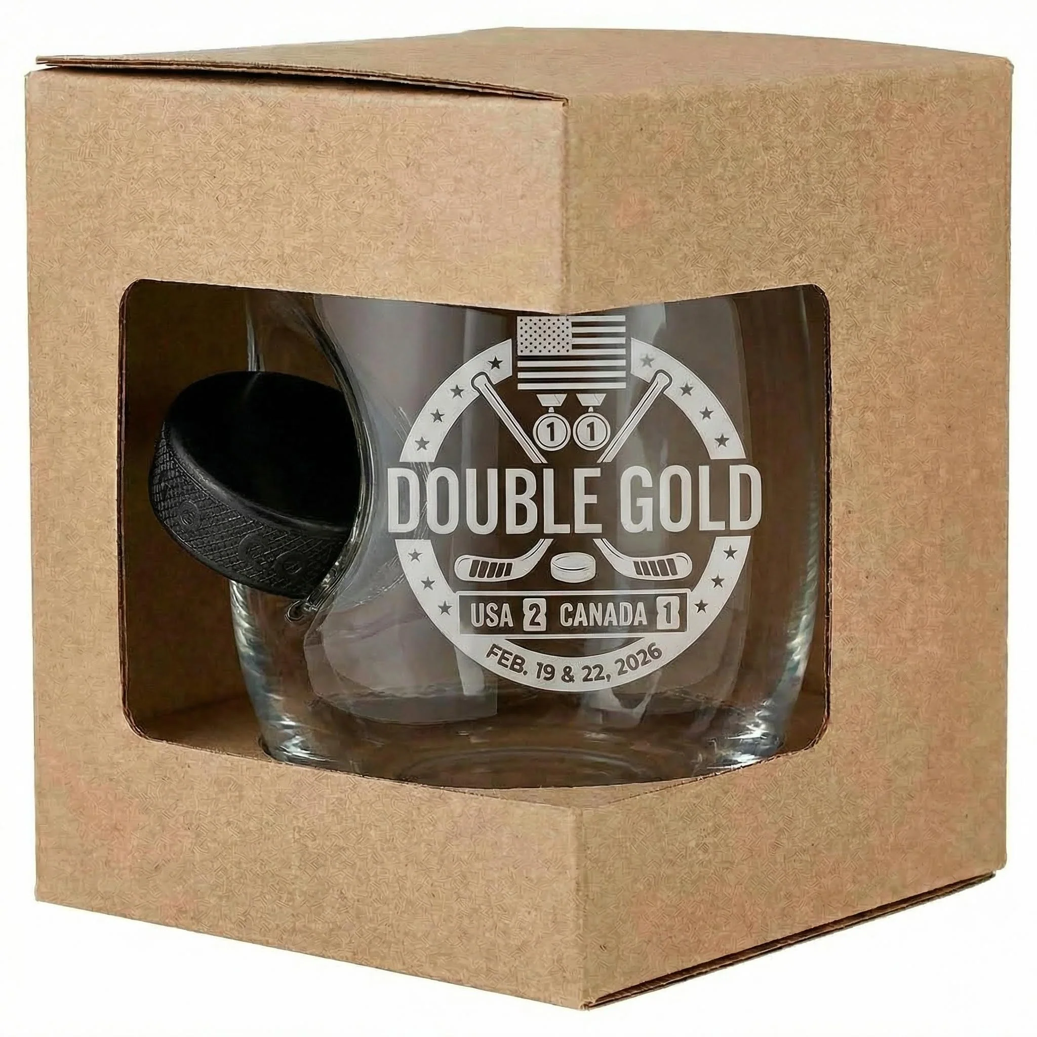 USA Hockey Double Gold - Hockey Puck Embedded Glassware - Image 12