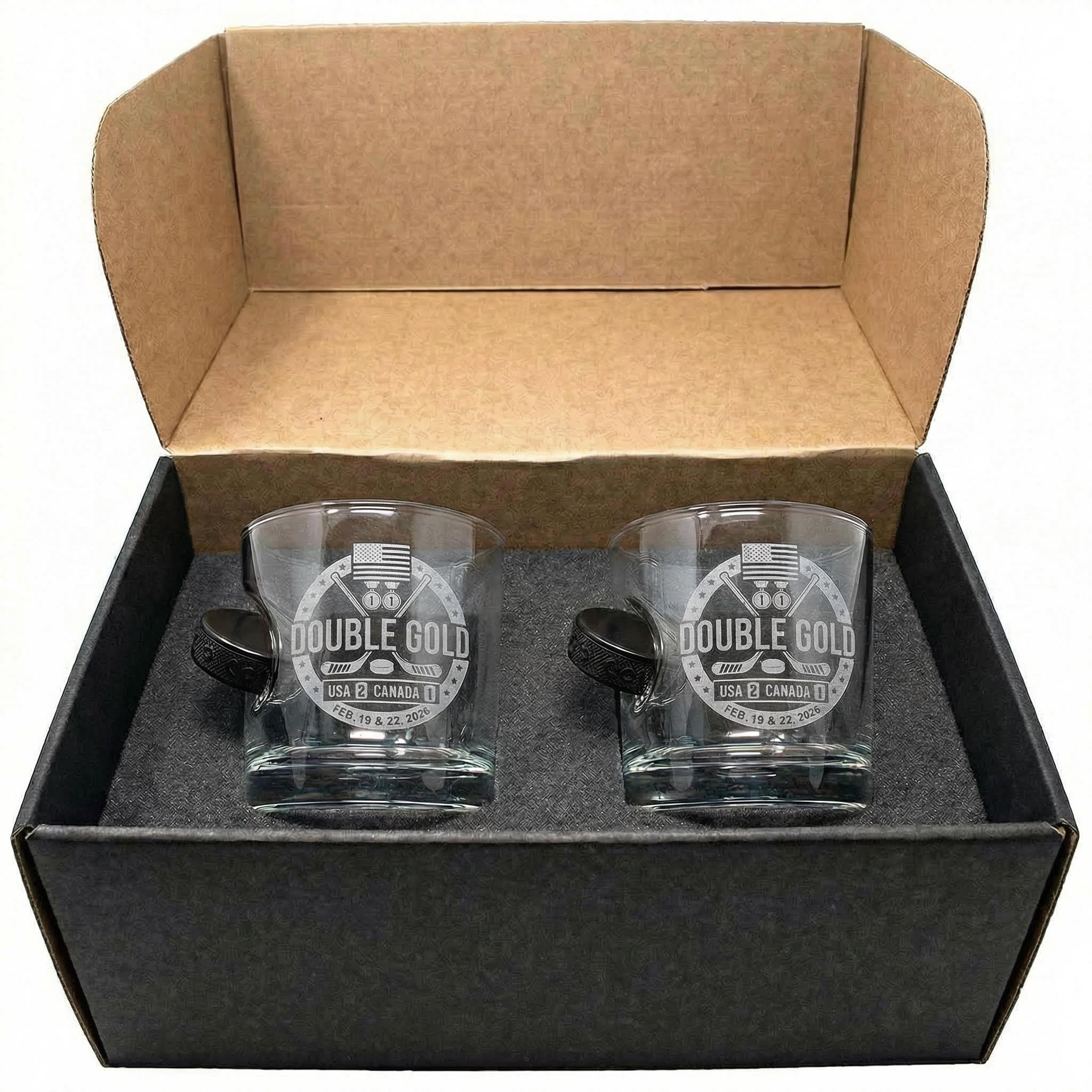 USA Hockey Double Gold - Hockey Puck Embedded Glassware - Image 13