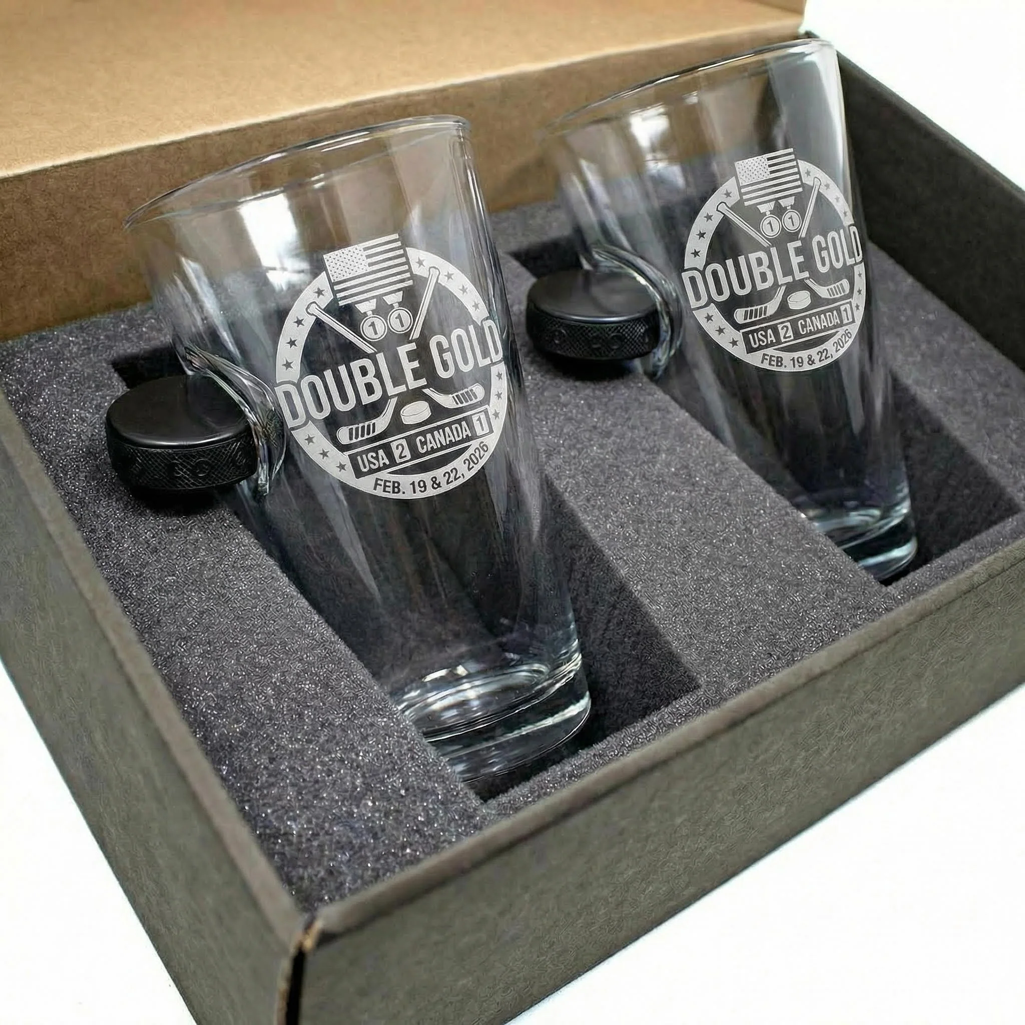 USA Hockey Double Gold - Hockey Puck Embedded Glassware - Image 14