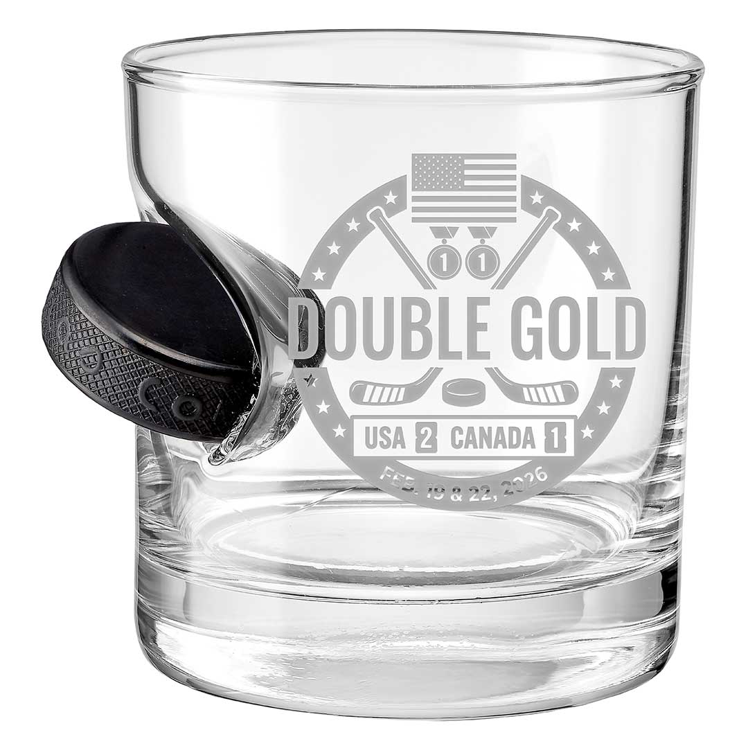 USA Hockey Double Gold - Hockey Puck Embedded Glassware - Image 7