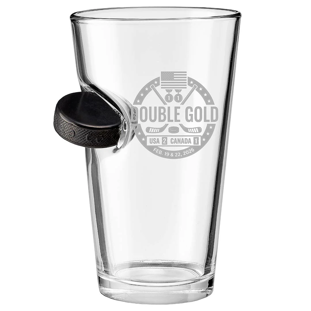 USA Hockey Double Gold - Hockey Puck Embedded Glassware - Image 8