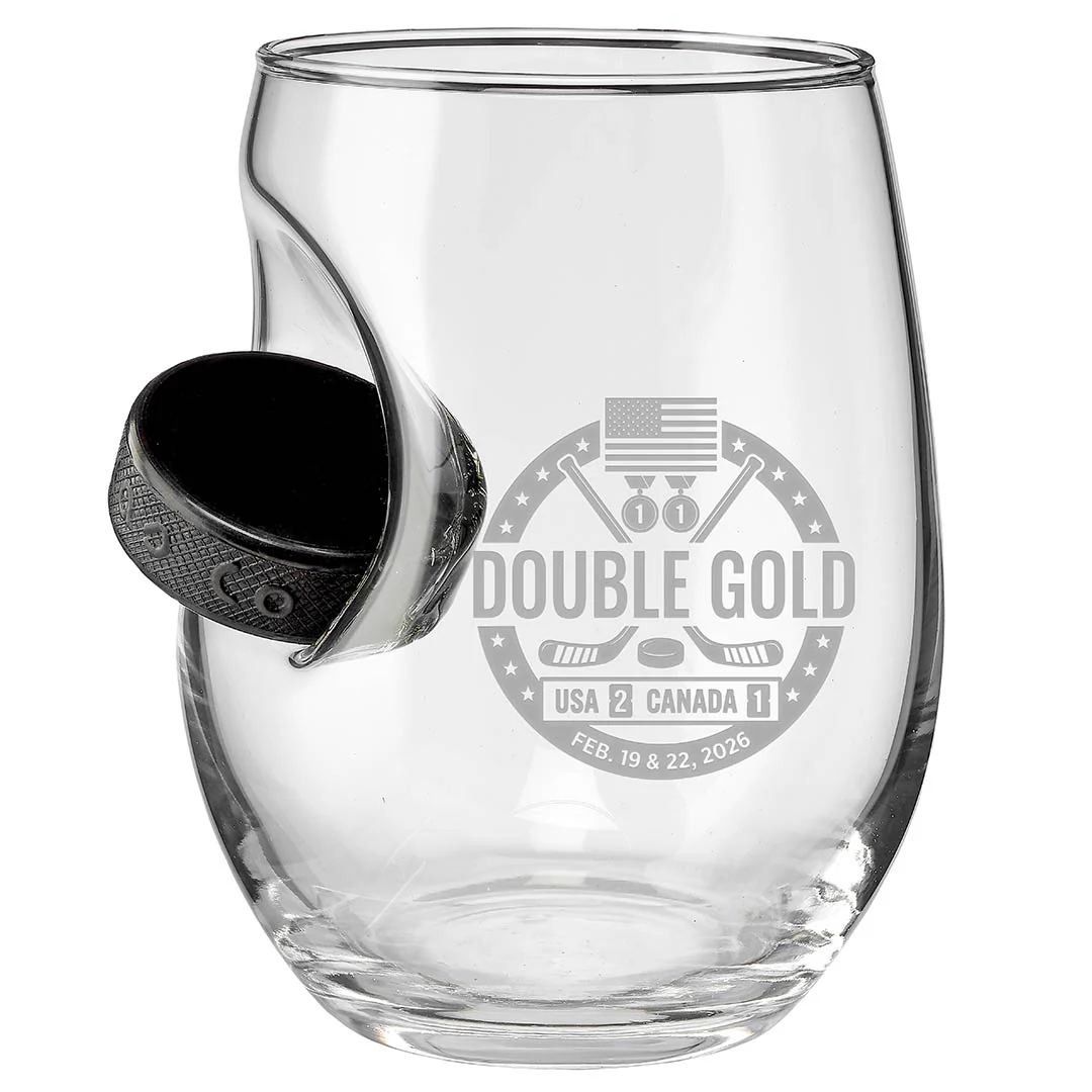 USA Hockey Double Gold - Hockey Puck Embedded Glassware - Image 9