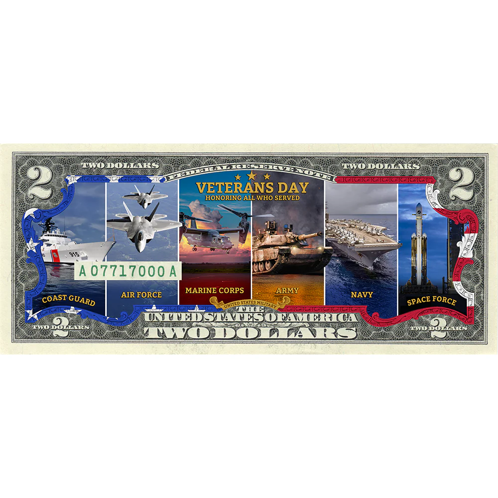 [FLAG BORDER] Veterans Day 2025 - Genuine Legal Tender U.S. $2 Bill (250 Available & Individually Numbered) - Image 2