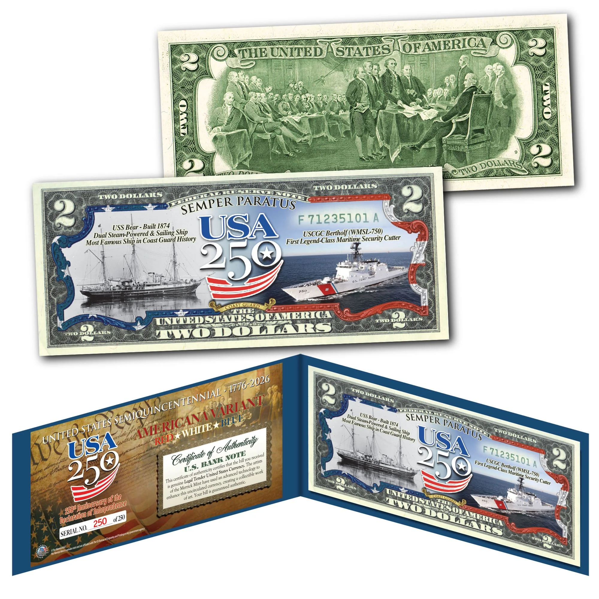 [FLAG BORDER] USA 250th Anniversary Military Collectible $2 Bill Bundle [SAVE 10%] (250 Available & Individually Numbered) - Image 4