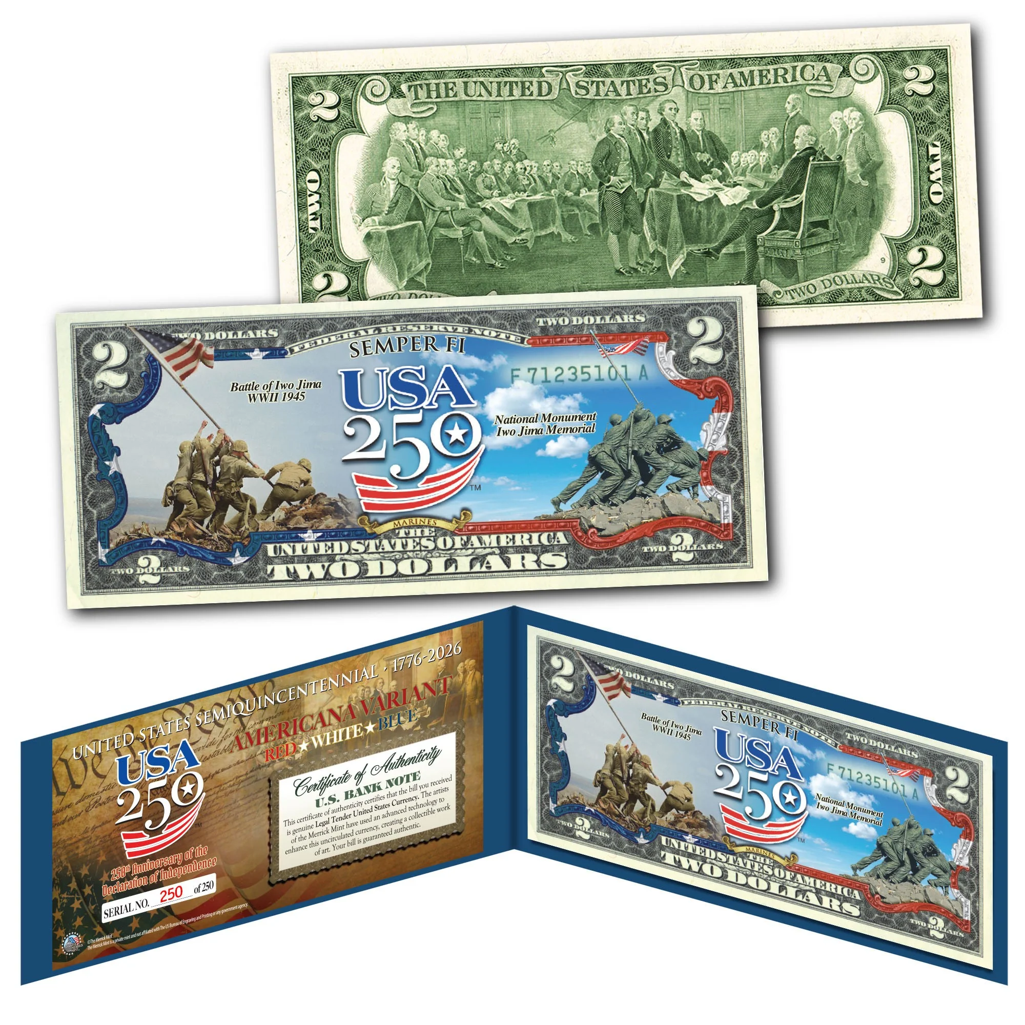 [FLAG BORDER] USA 250th Anniversary Military Collectible $2 Bill Bundle [SAVE 10%] (250 Available & Individually Numbered) - Image 5