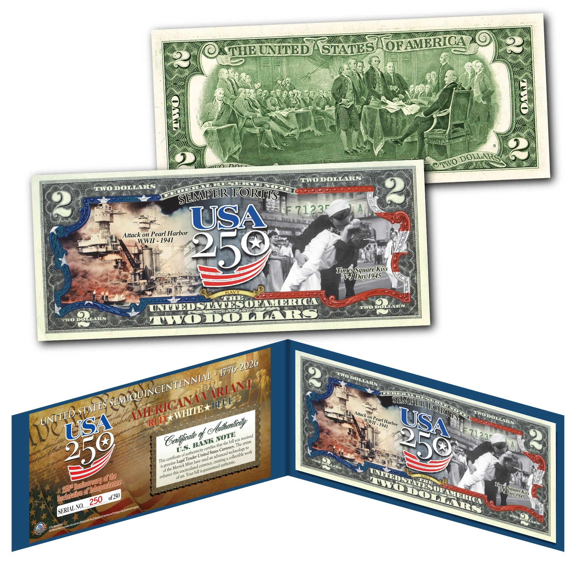 [FLAG BORDER] USA 250th Anniversary Military Collectible $2 Bill Bundle [SAVE 10%] (250 Available & Individually Numbered) - Image 6