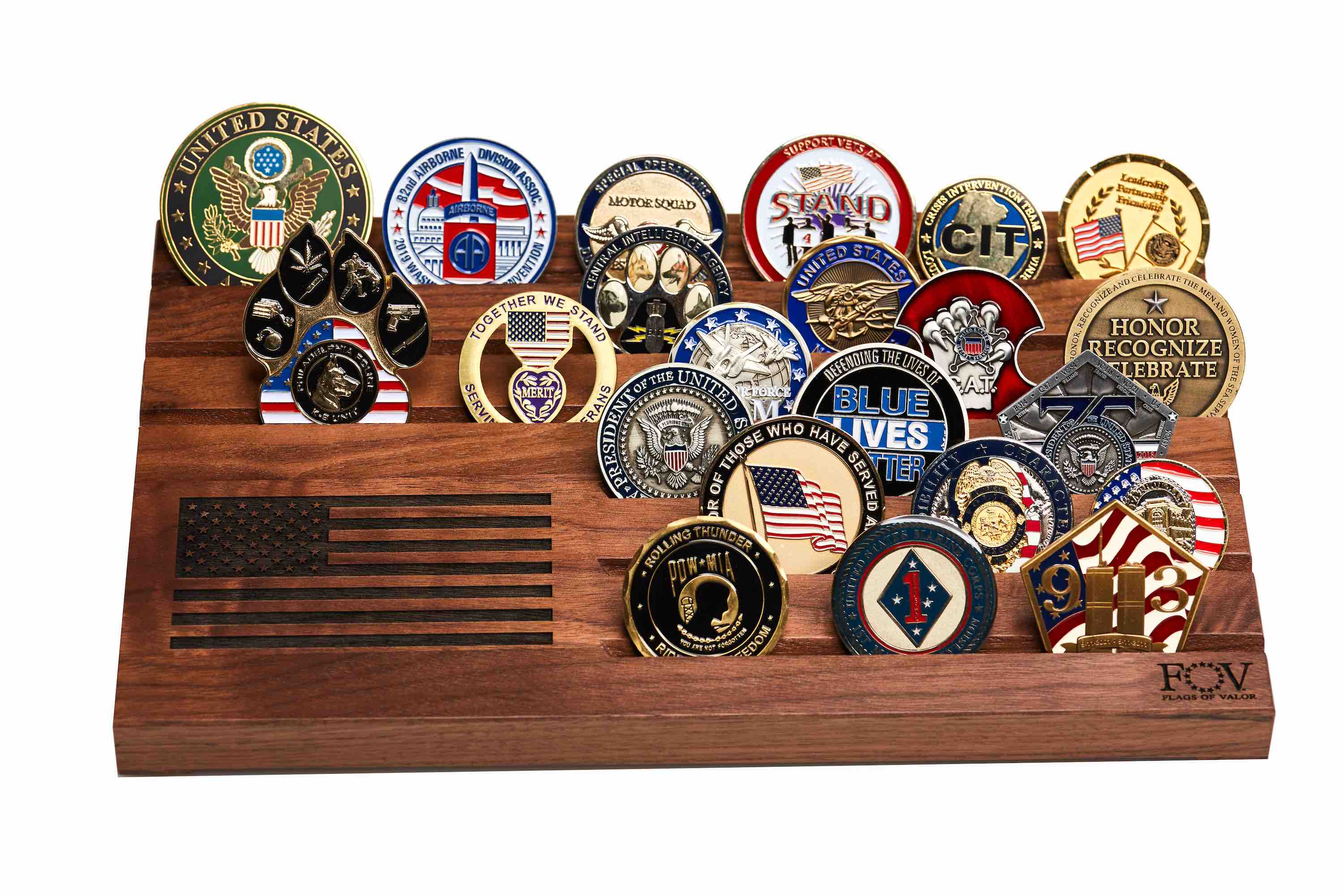Flags of Valor - Wooden Desktop Challenge Coin Holder - Image 2