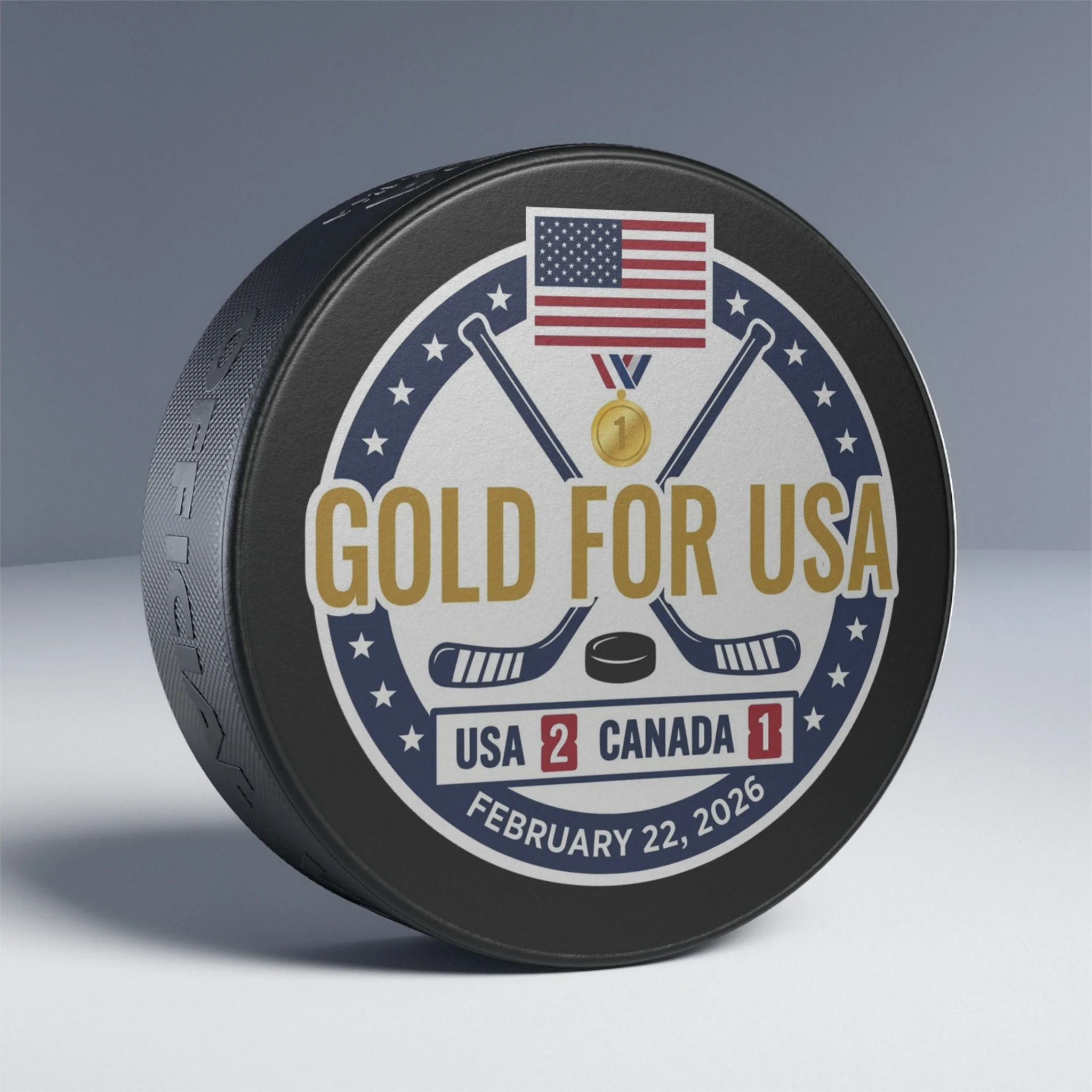 "Gold For USA" Commemorative Hockey Puck - Only 2,026 Available - Image 3