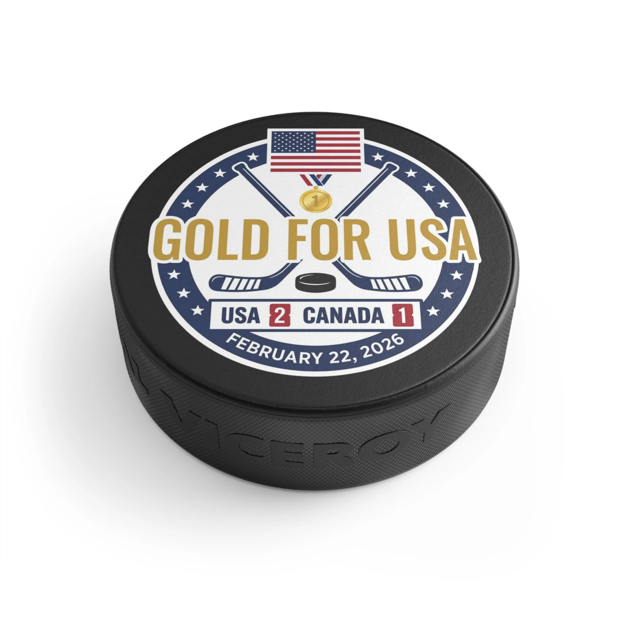 "Gold For USA" Commemorative Hockey Puck - Only 2,026 Available - Image 4