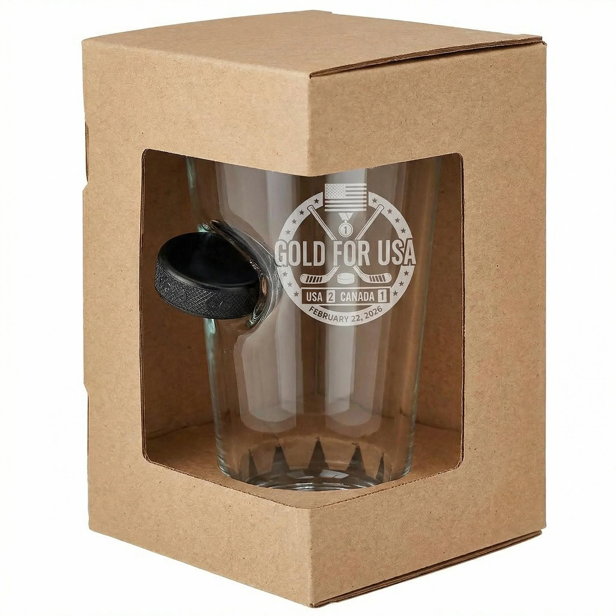 USA Men's Hockey Wins Gold - Hockey Puck Embedded Limited Edition Glassware - Image 9