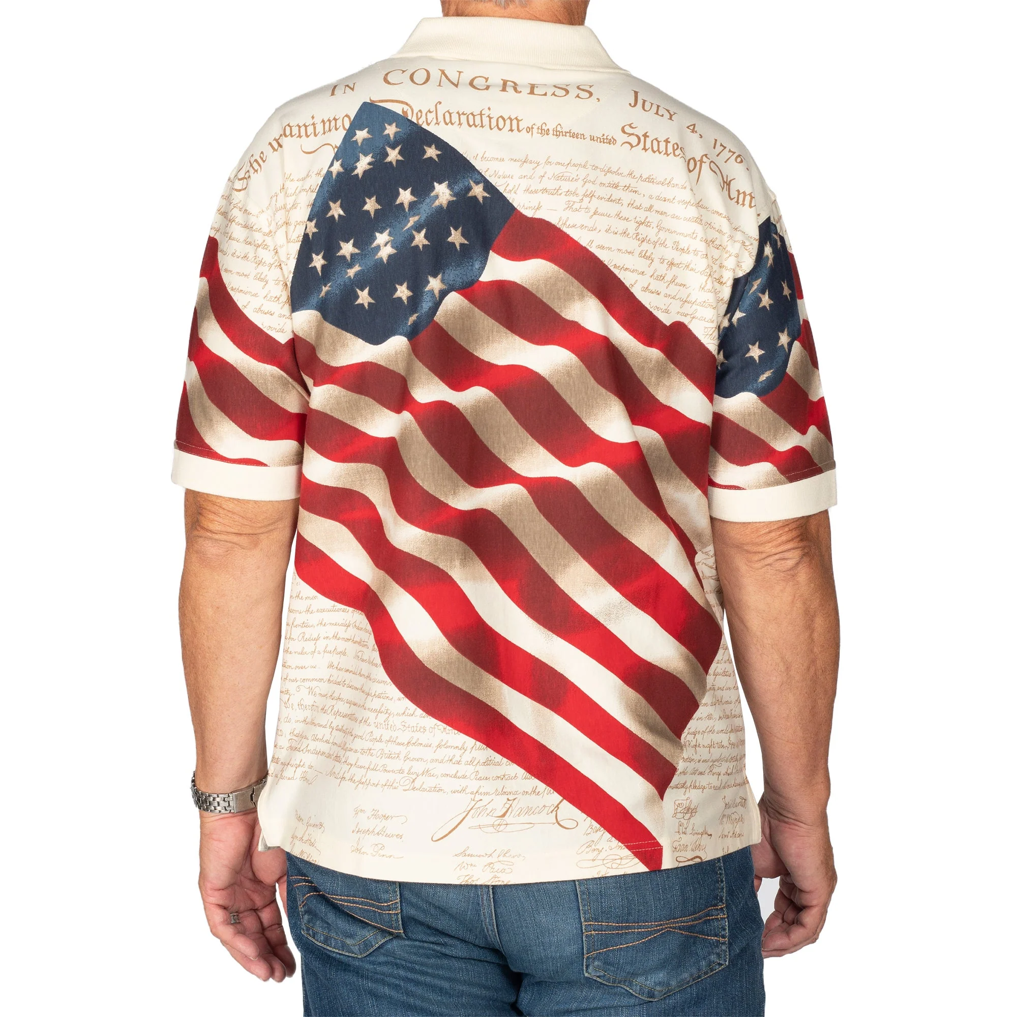 Men's Patriotic American Waving Flag 100% Cotton Polo Shirt - Image 3
