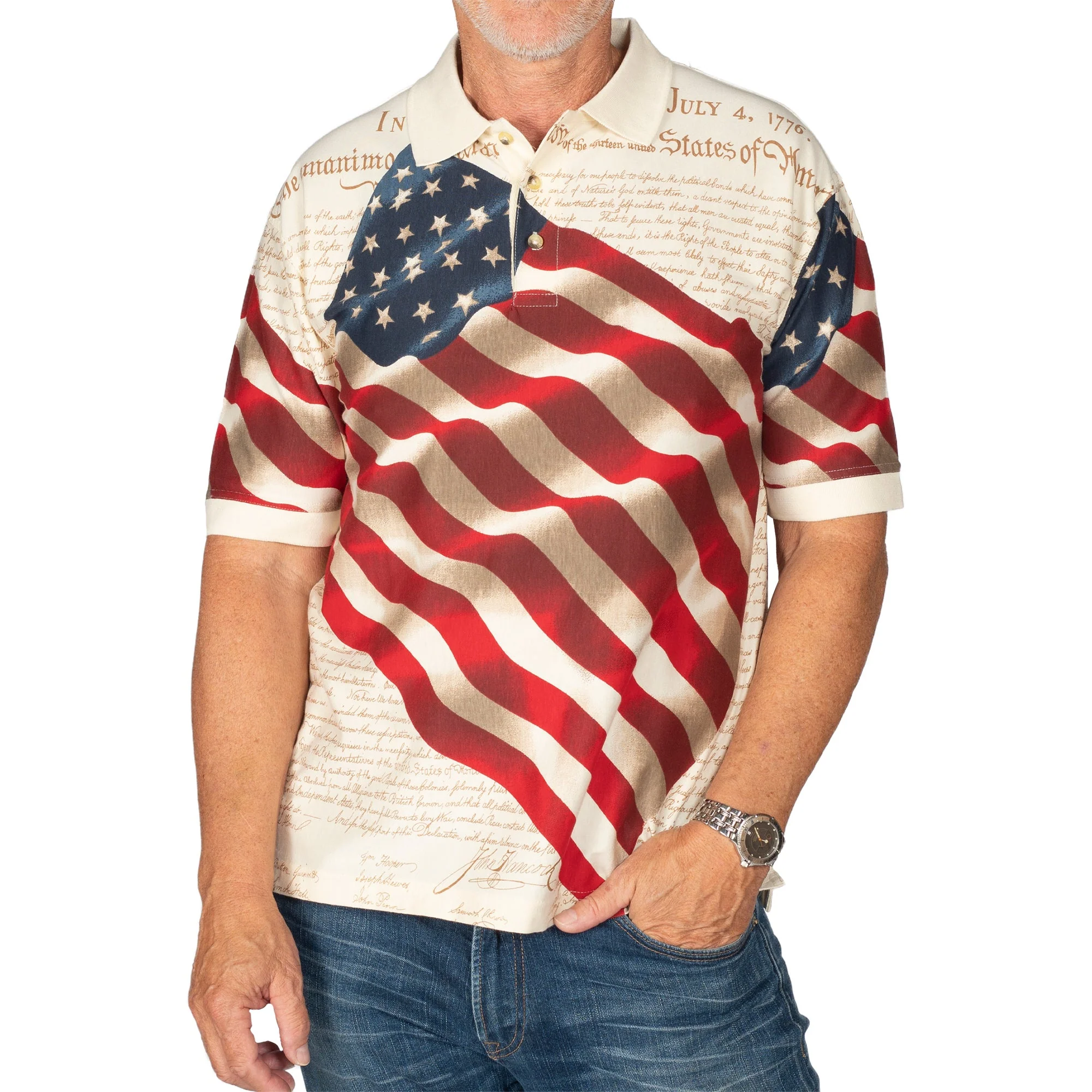 Men's Patriotic American Waving Flag 100% Cotton Polo Shirt - Image 4