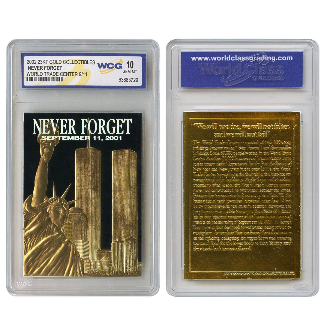 Never Forget September 11th, 2001 - 23k Gold Foil & Black Trading Card - Image 3