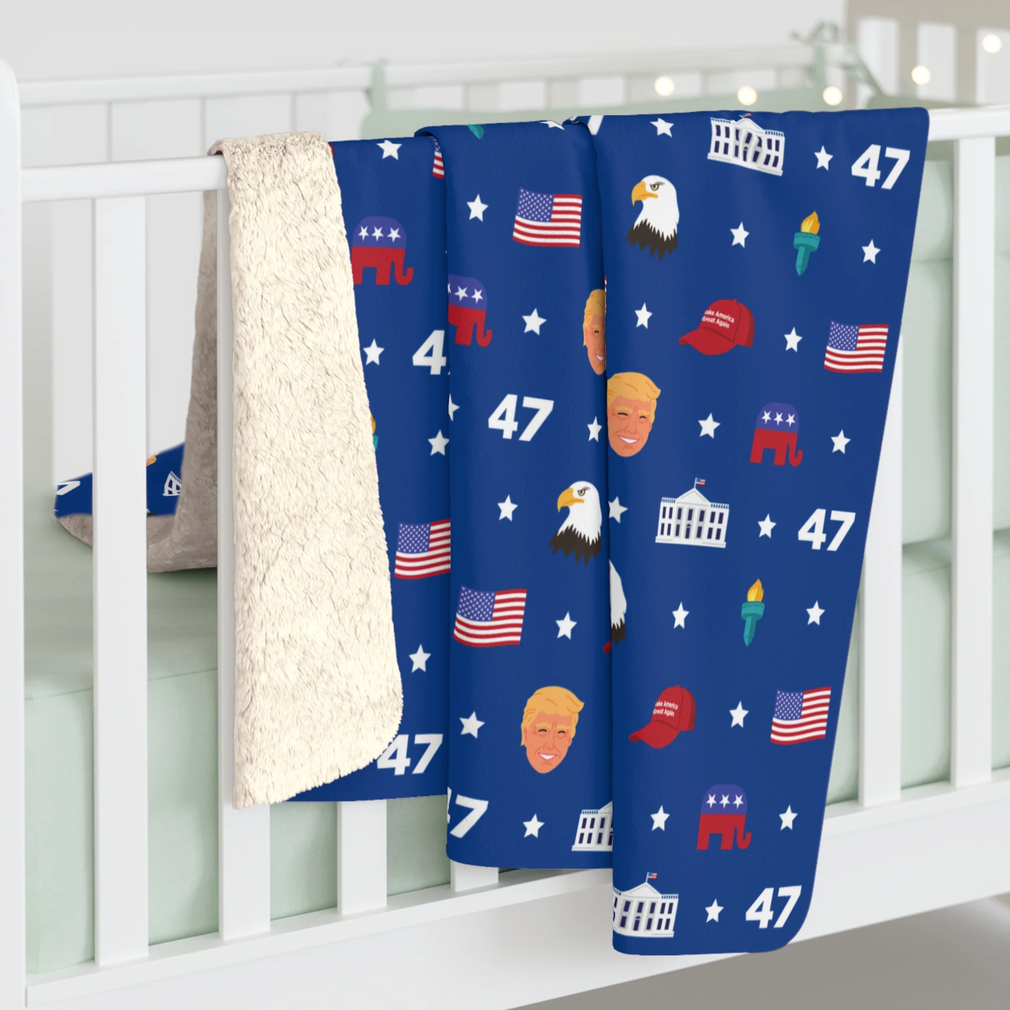 Trump MAGA Pattern Sherpa Fleece Blanket - Image 5