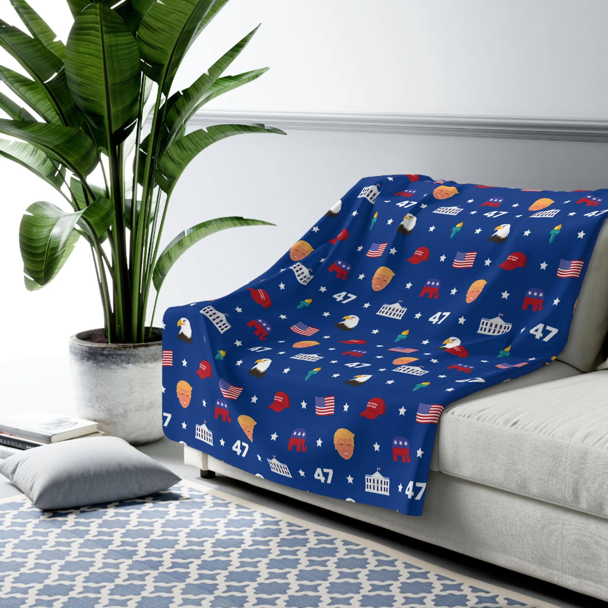 Trump MAGA Pattern Sherpa Fleece Blanket - Image 7