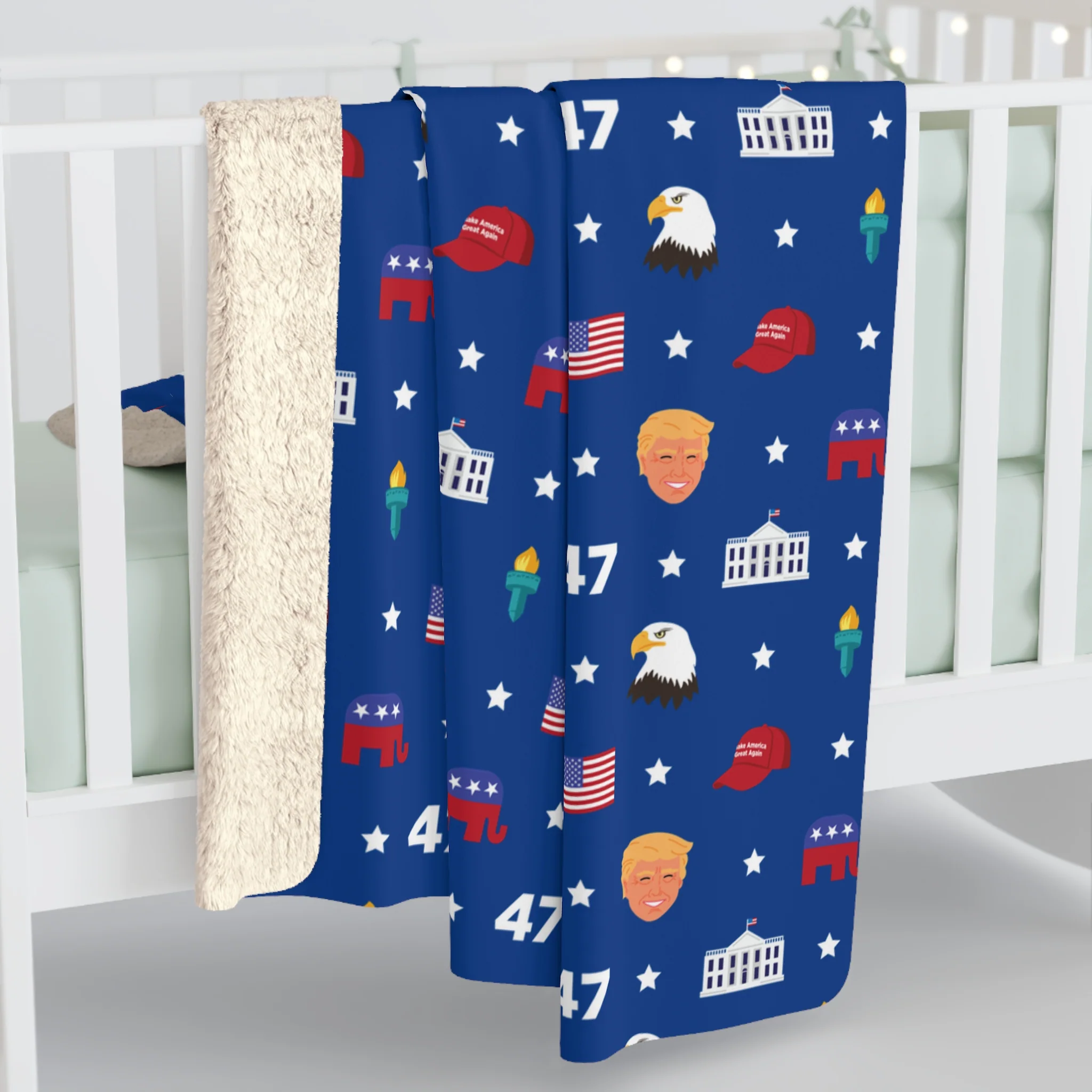 Trump MAGA Pattern Sherpa Fleece Blanket - Image 8