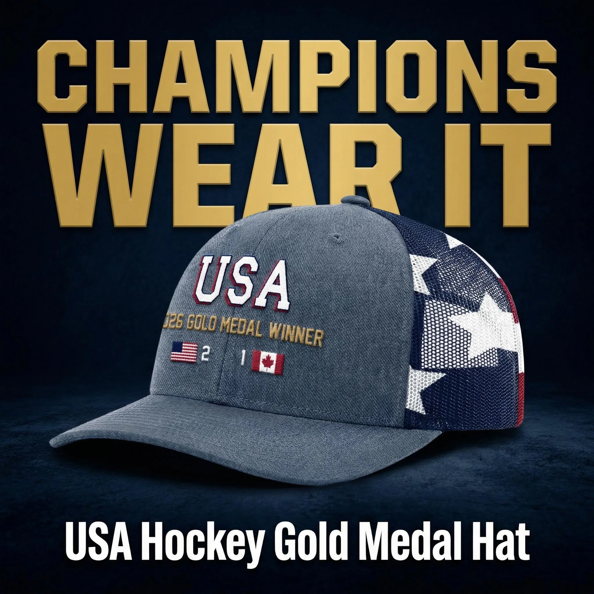 USA 2026 Hockey Gold Medal Winner - American Flag Hat - Image 3